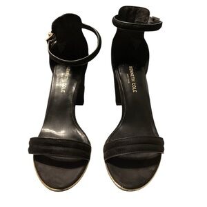 Kenneth Cole Lisa Floral Embroidered Block Heels Black 8 Ankle‎ Strap